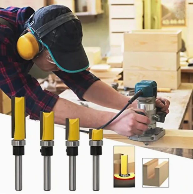 (image for) 6.35mm Shank Router Bit Pattern Flush Trim Blade Bearing 1/2" Straight End Mill Slotting Milling Cutter For Woodworking Dia 12.7mm