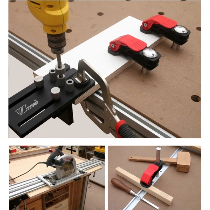 (image for) ENJOYWOOD 2 Pack 19mm 20mm Bench Dog Hold Down Quick Clamps Stainless Steel MFT Table T-Track Guide Rail System Clamps For MFT Table / T-Track / For Makita / Festool Guide Rail
