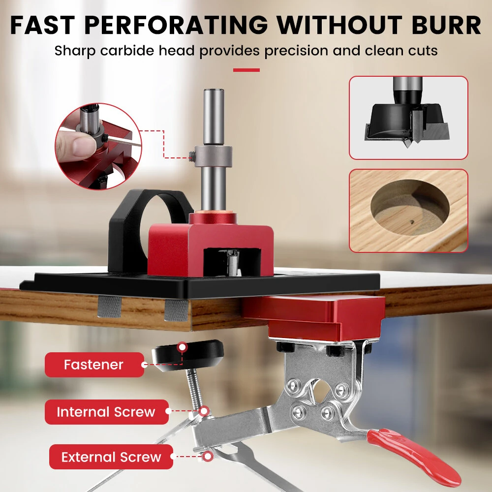 (image for) ENJOYWOOD Concealed Hinge Jig with Quick Clip and Dust Vacuum Adapter Concealed Door Hinge Jig 35mm Cabinet Hinge Jig Hinge Hole Drilling Jig for Woodworking Door Cabinet Hinges Mounting Tool