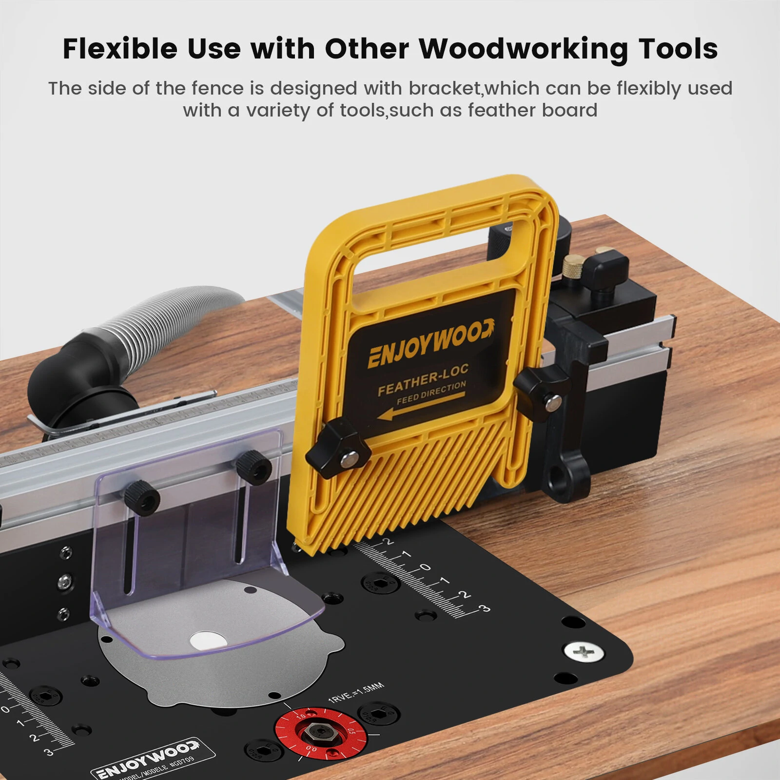 (image for) ENJOYWOOD Wnew Woodworking Router Table Fence Aluminium Profile Fence System 700mm with Sliding Brackets Bit Guard