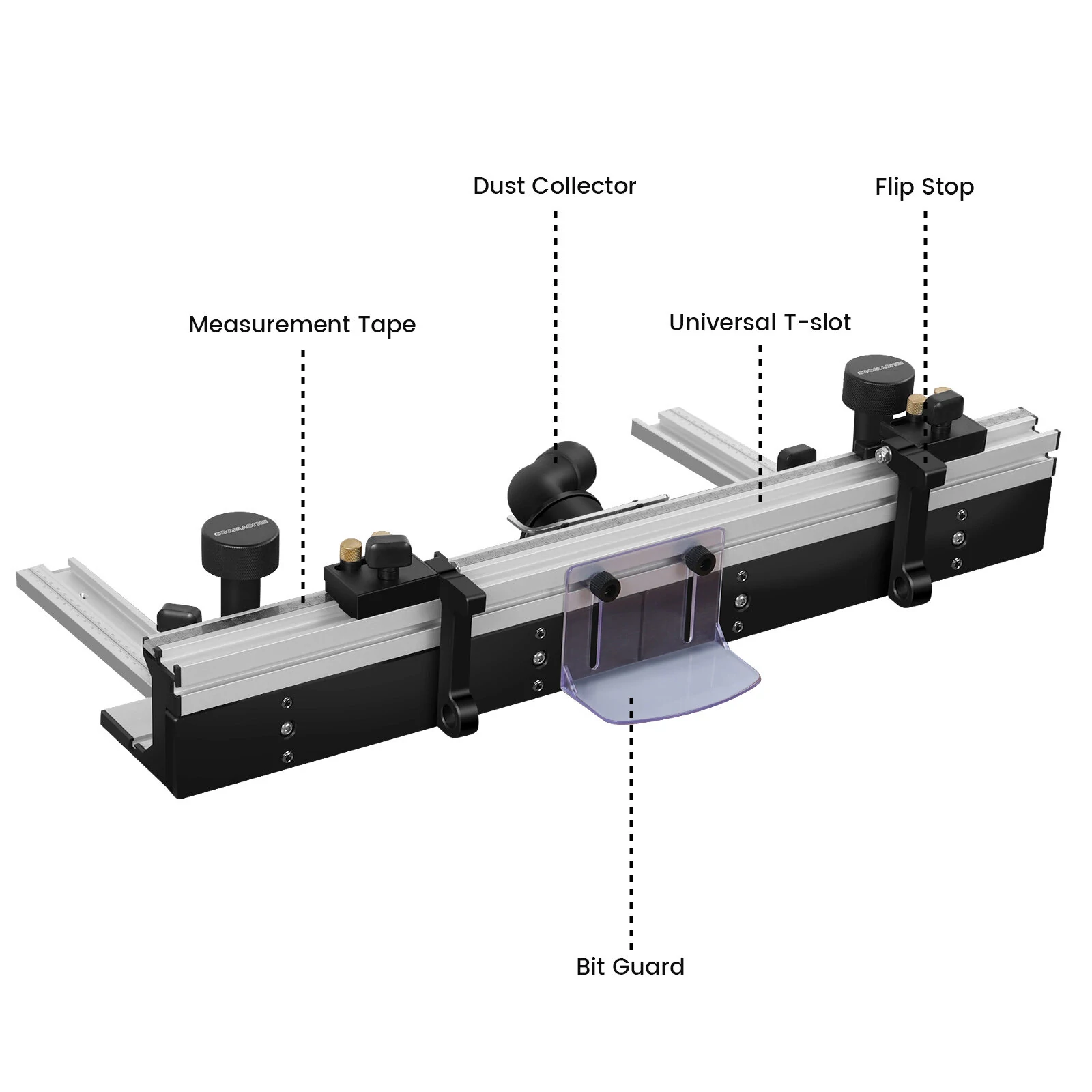 (image for) ENJOYWOOD Wnew Woodworking Router Table Fence Aluminium Profile Fence System 700mm with Sliding Brackets Bit Guard