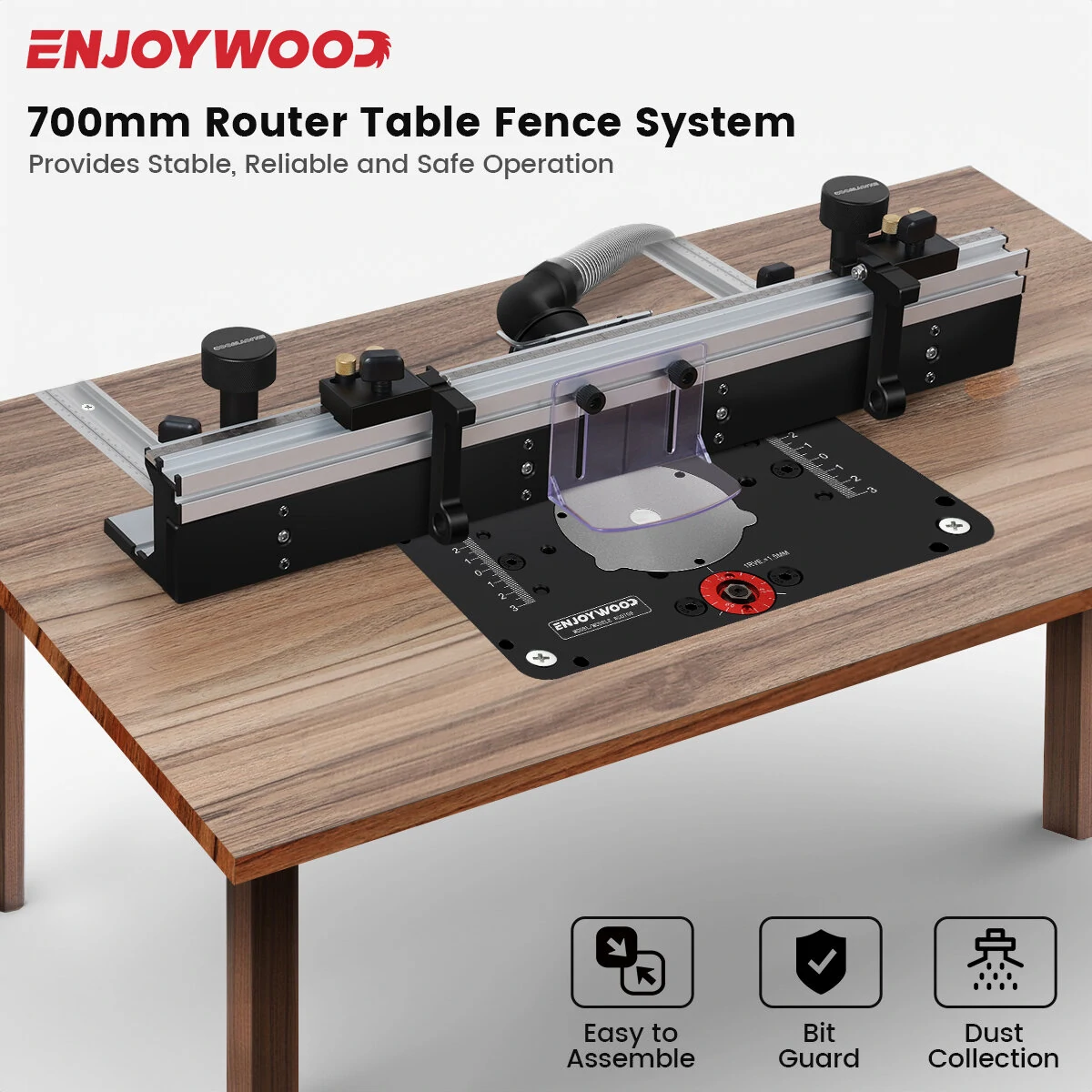 (image for) ENJOYWOOD Wnew Woodworking Router Table Fence Aluminium Profile Fence System 700mm with Sliding Brackets Bit Guard