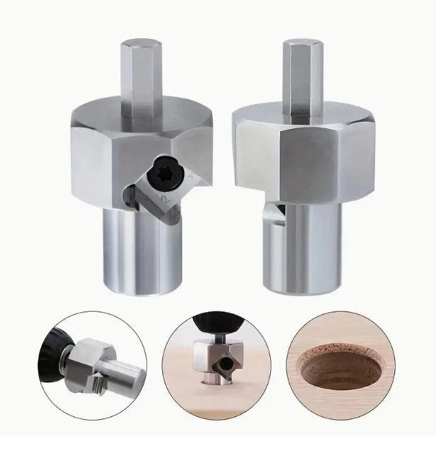 (image for) ENJOYWOOD Woodworking Chamfer Tool T10 Alloy Blade Stainless Steel 9mm Hex Shank for 19mm/20mm Dog Holes Polished Finish for Electric Drills
