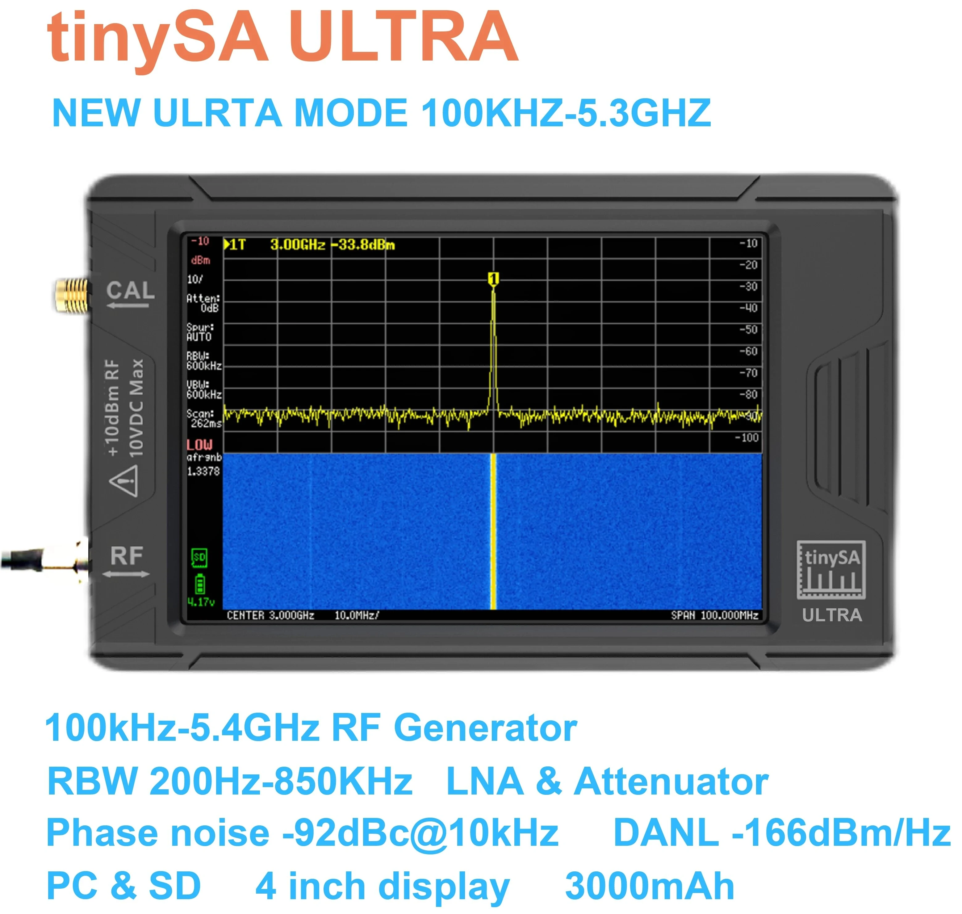 (image for) Handheld 4" Display Tiny Spectrum Analyzer TinySA ULTRA 100kHz to 5.3GHz with 32GB Card Version V0.4.5.1