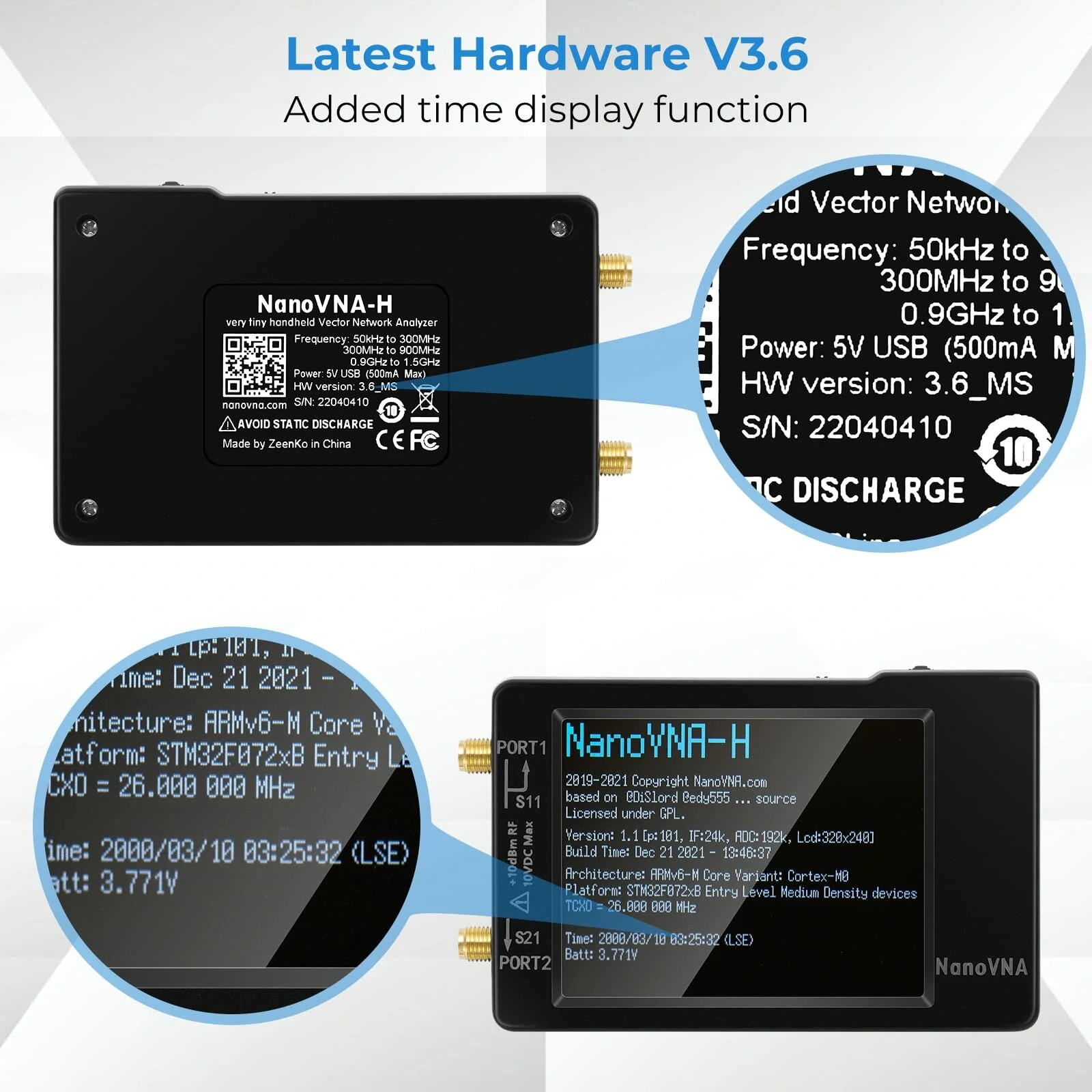 (image for) Original Hugen Version 2.8 Inch NanoVNA-H Vector Network Antenna Analyzer 10KHz-1.5GHz MF HF VHF UHF With SD Card Slot V3.6 Version spectrum analyzer