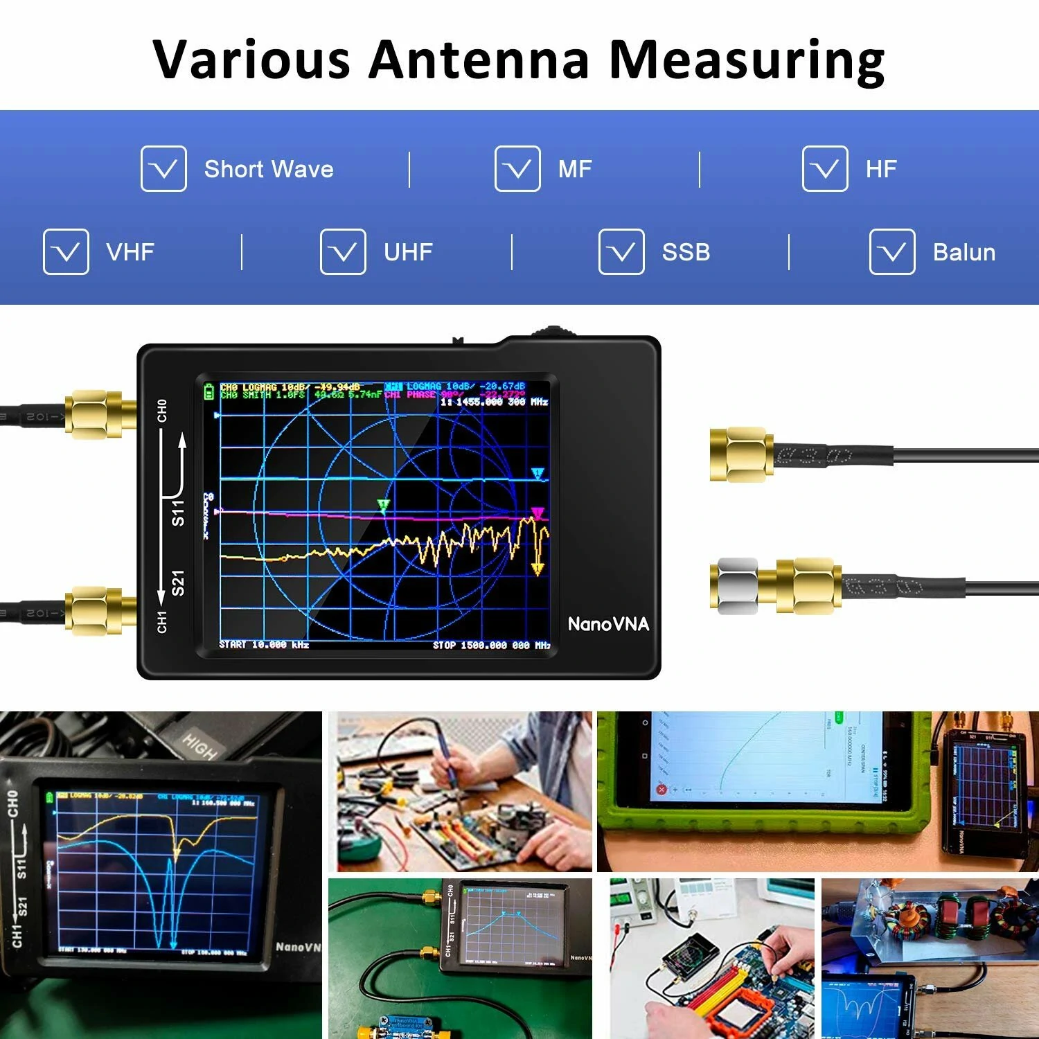(image for) Original Hugen Version 2.8 Inch NanoVNA-H Vector Network Antenna Analyzer 10KHz-1.5GHz MF HF VHF UHF With SD Card Slot V3.6 Version spectrum analyzer