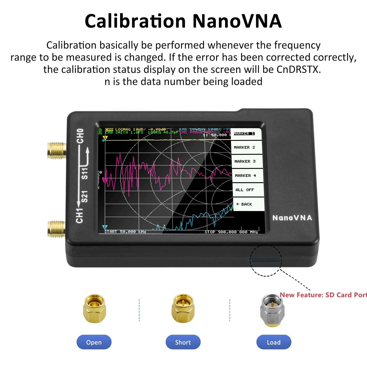 (image for) Original Hugen Version 2.8 Inch NanoVNA-H Vector Network Antenna Analyzer 10KHz-1.5GHz MF HF VHF UHF With SD Card Slot V3.6 Version spectrum analyzer